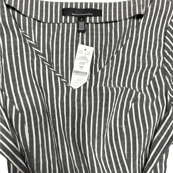 White House Black Market Black & White Striped Blouse with Ruffle Sleeves - Picture 3 of 4